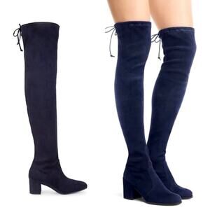 Stuart Weitzman Genna 60 City Stretch Blue Suede Over the Knee Boots Size 37.5